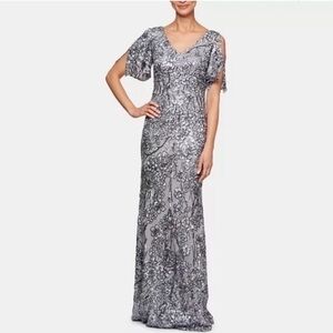Alex Evenings Silver Sequin Dress Petite Size 10 Mother of the Bride